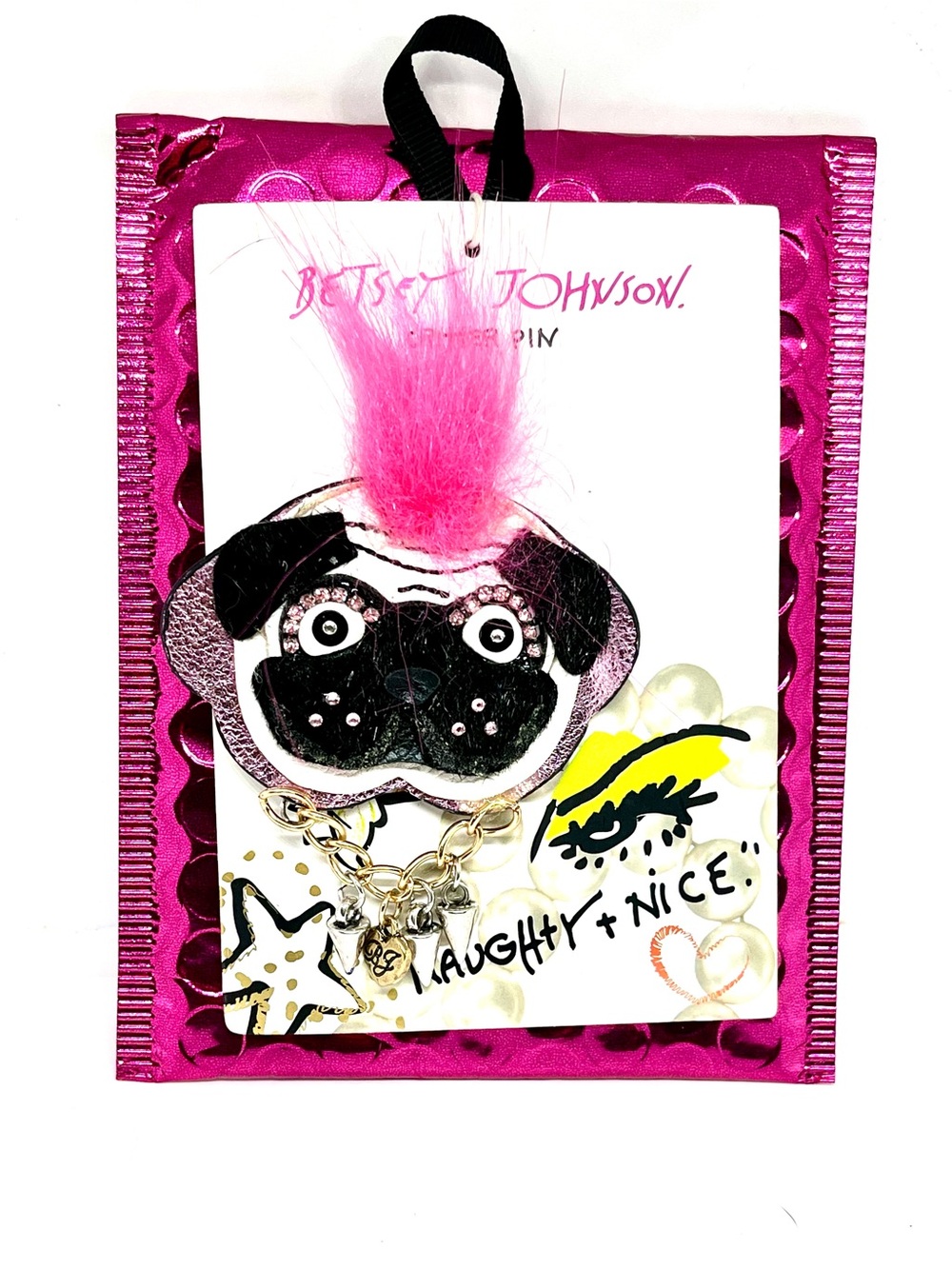 Betsey Johnson Punk Rock Pug Brooch/Hair Clip NWT